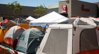 A view of campers at a recent Chick-fil-A opening in California.