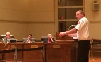 WFD Chief Edmund Armstrong tells the City Council about the benefits of building a Potowomut Fire Statiion