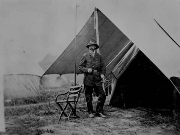 Maj. Gen. George G. Meade stands in front of his tent from this 1864 photograph. Warwick Public Library hosts the concluding lecture in a series on the Civil War on Oct. 14.