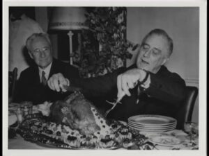 President Franklin D. Roosevelt carves the White House turkey on Nov. 20, 1933. FDR later signed the law setting Thanksgiving to the fourth Thursday in November.