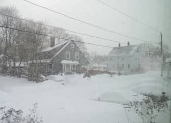 The view down Adams Street Feb. 15 during this weekend's snowstorm. 