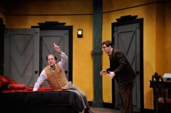 From left: Bruce Sabath and Nick Gaswirth star as Tito and Max in Ken Ludwig’s hilarious comedy, Lend Me a Tenor, being presented at Ocean State Theatre in Warwick through April 19. 