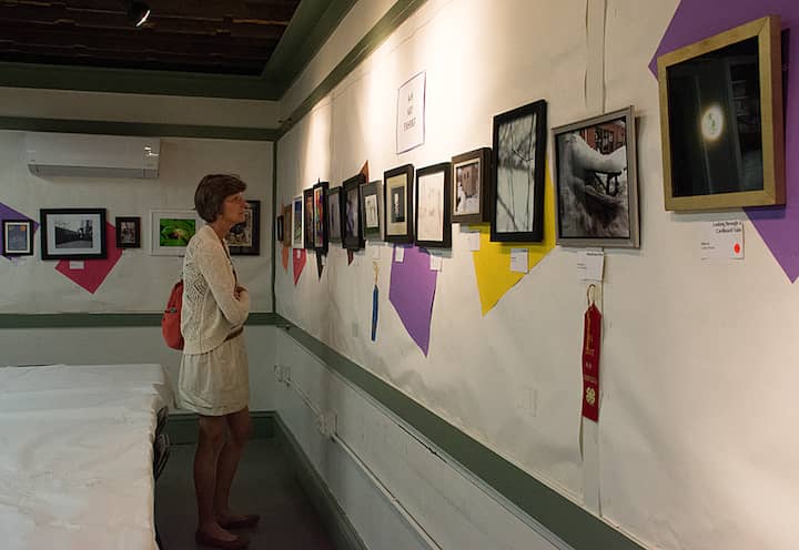Nancy Nielsen checks out the 4-H Student Art Show in the basement gallery of the Warwick Museum of Art May 13.