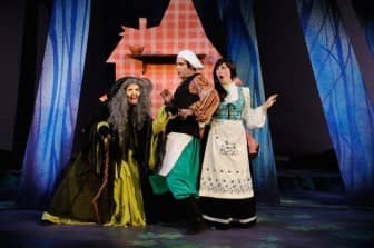 From left, Erika Amato, Tommy Labanaris and Amanda Ryan Paige star as the Witch, the Baker and the Baker’s Wife in Stephen Sondheim’s Tony® Award-winning musical, Into the Woods.