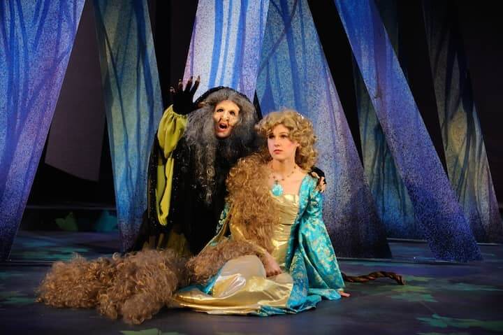 From left, Erika Amato and Caroline Bateson star as the Witch and Rapunzel . 