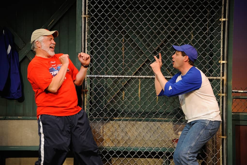 Trinity Rep’s Fred Sullivan, Jr. as Don, the head coach of a local little league team, and OSTC’s Managing Producer Joel Kipper as Michael, the new assistant coach, in Rounding Third.