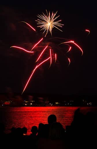 [CREDIT: Mary Carlos] A burst of pyrotechnics zoom in multiple directions at Warwick City Park during Fourth of July Fireworks July 3, 2015.