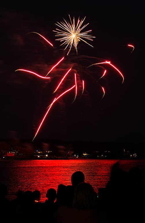 A burst of pyrotechnics zoom in multiple directions at Warwick City Park during Fourth of July Fireworks July 3, 2015.