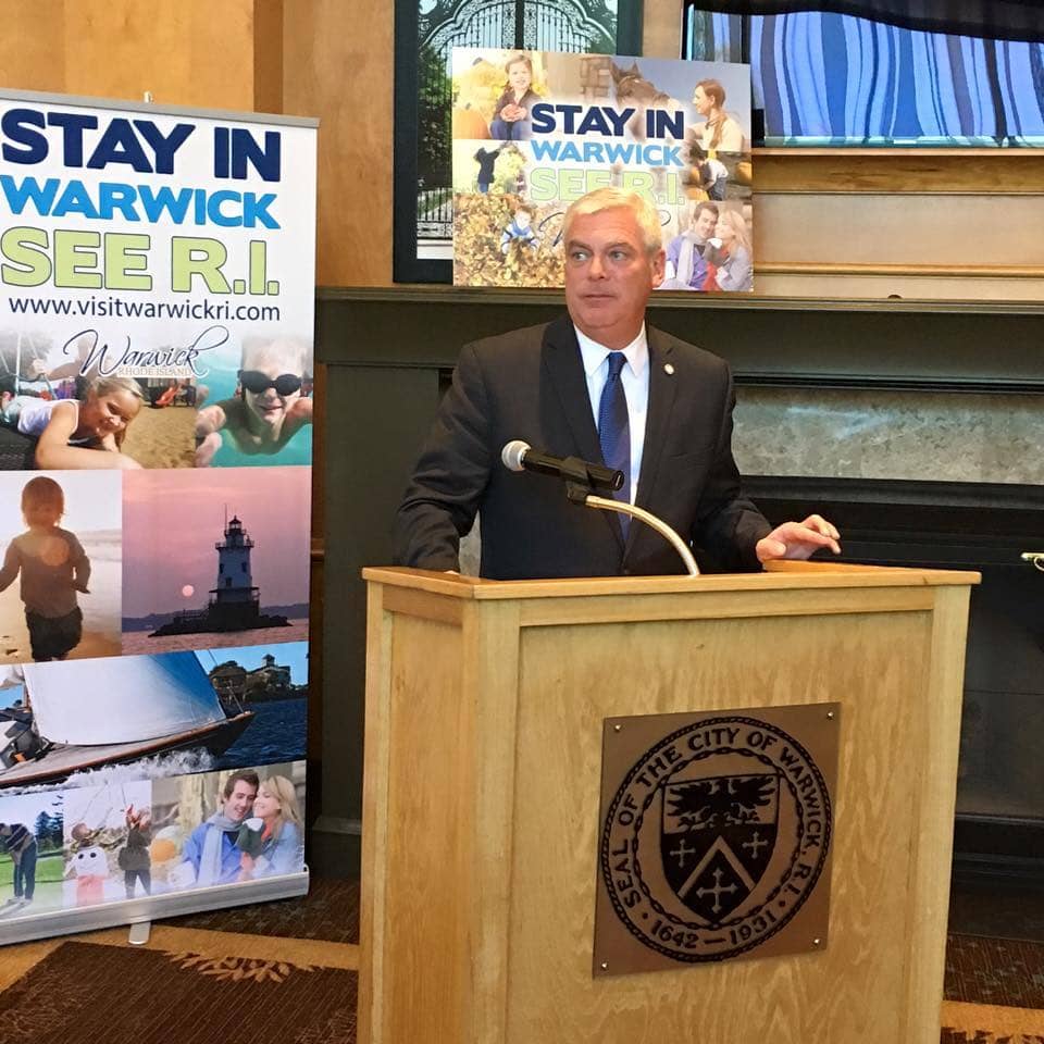 Mayor Scott Avedisian stopped at the newly renovated Holiday Inn Express Tuesday to announce a boost in the city's hotel occupancy this summer. 