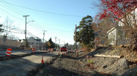 Sections of Centreville Road are down to gravel as RIDOT works there during the nights. 