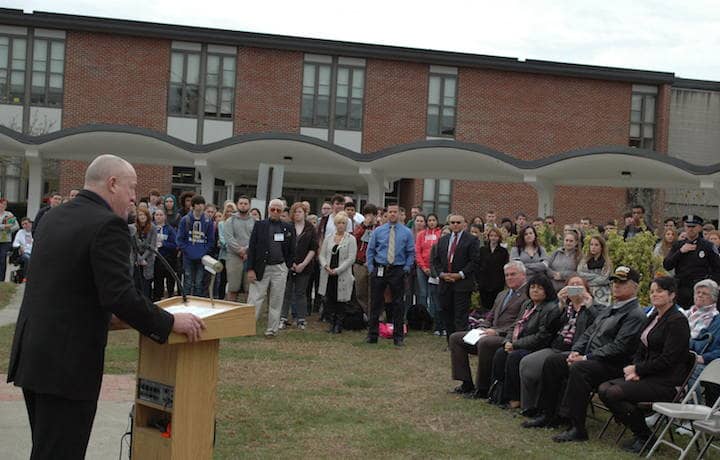 honored Veterans Day at Warwick Veterans Memorial High School Tuesday morning.
