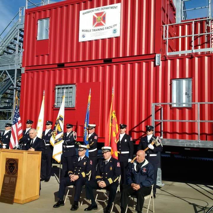US Sen. Jack Reed speaks during the dedication of the WFD training tower to the memory of the late Battalion Chief Richard Erban.
