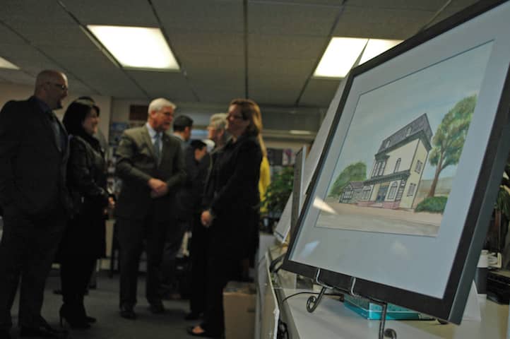 An artists conceptual drawing of the updated Victorian Lady, inside the building as Mayor Scott Avedisian and members of the Chamber discuss the project Dec. 16.