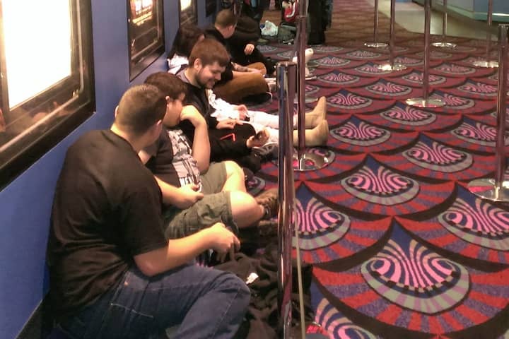 [CREDIT: Nancy Hefner] A sparse early turnout for The Force Awakens' 7 p.m. showing, though a few seemed to have arrived in costume.
