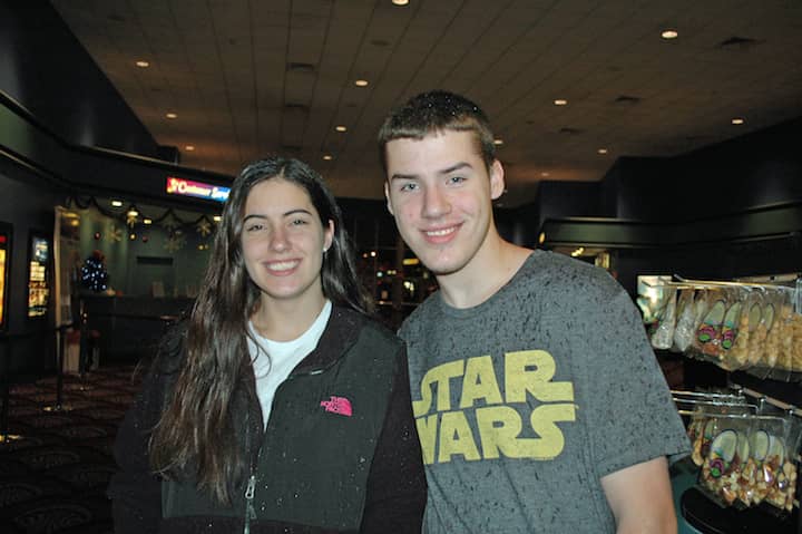 [CREDIT: Rob Borkowski] Haley and John of Coventry on their way to one of the first showings of The Force Awakens Dec. 17 at Showcase Cinemas.