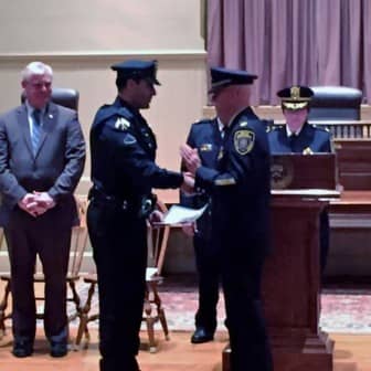 [CREDIT: WPD] Officer Hovsep Sarkisian receives a First Class Commendation for his outstanding performance during a shootout with a wanted Fugitive from California in August 2014.