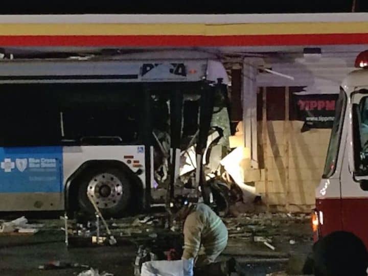 [CREDIT: Rob Borkowski] A RIPTA bus crashed into RI Paintball at 1290 Post Road Monday night at 7:10 p.m.