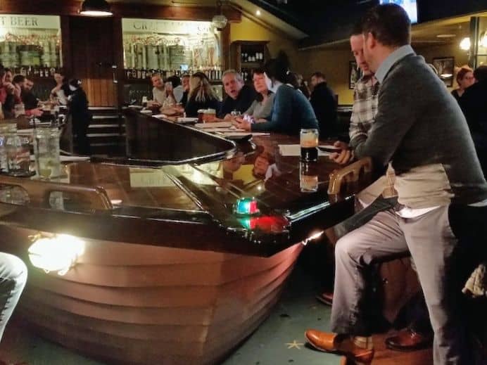 [CREDIT: Rob Borkowski] The boat-shaped bar inside Doherty's Lakeside on Tiogue Avenue.