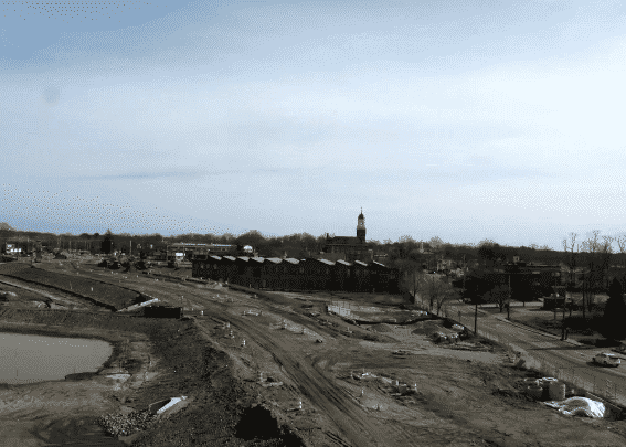 [CREDIT: RIDOT] A construction camera's view of the old mill site looking toward Apponaug from the direction of Centerville and Toll Gate Roads. 