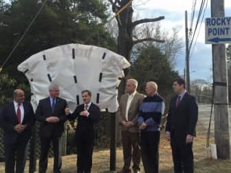 [CREDIT: Mayor Avedisian's Office] From left, City Councilor Joseph Solomon, Mayor Scott Avedisian, First Gentleman Andy Moffitt, City Councilor Edgar Ladouceur, Sen. William Walaska and Rep. Joseph Solomon, Jr.