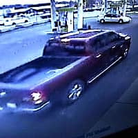 [CREDIT: WPD] Credi card thieves wanted for using stolen cards to buy $6,000 in merchandise were reportedly travelling in a maroon colored Dodge quad cab pickup truck. 