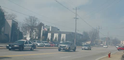 [CREDIT: Rob Borkowski] Smoke from a brush fire on the Rte. 37 overpass on Jefferson Boulevard today at about 2:30 p.m.