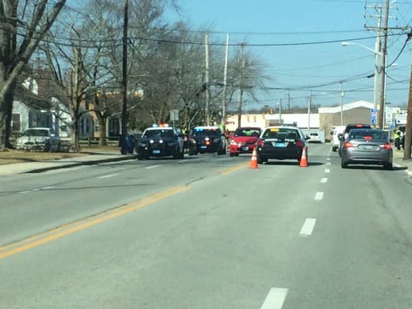 [CREDIT: Chris Palmer] Warwick Police have shut down one lane of Main Avenue as they investigate a car that struck a pedestrian this morning.