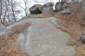 [CREDIT: Jason Major] Graffiti, beer and liquor bottles routinely mar Salter Grove Park, lending an unwelcoming atmosphere FoSG hopes to remedy. 