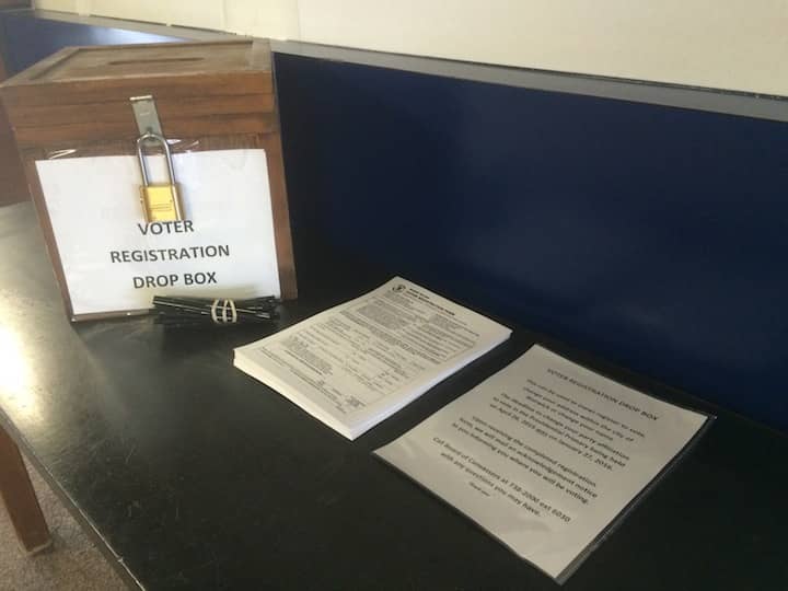 [CREDIT: Rob Borkowski] A drop box and blank voter registration forms are available at Warwick Police Headquarters in the lobby until 4 p.m. Sunday.