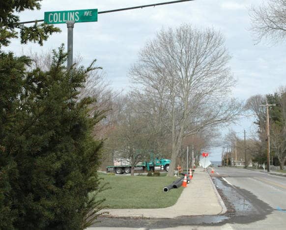 [CREDIT: Rob Borkowski] Ives Road closes Tuesday morning from Collins Avenue to Robert Avenue while City and RIDOT crews investigate the source of ground water causing minor road damage and pooling in nearby yards.