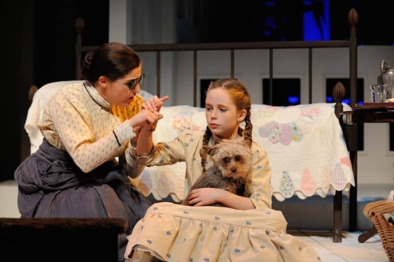 [CREDIT: Mark Turek] From left, Brittany Rolfs and Laurel McMahon star as Annie Sullivan and Helen Keller in the inspirational Pulitzer Prize-winning play, The Miracle Worker, being presented at Ocean State Theatre in Warwick through April 17. 
