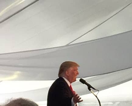 [CREDIT: Bethany Hashway] Donald Trump speaks at his primary campaign rally at Crowne Plaza April 25.
