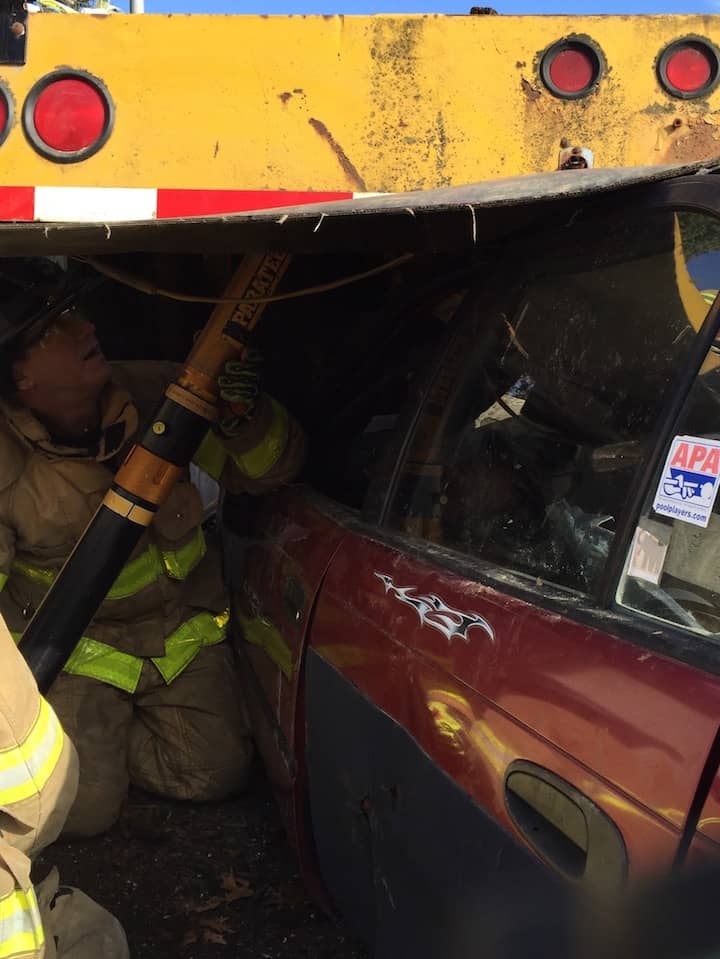 [CREDIT: Jason Erban] Warwick Firefighters trained in vehicle extrication rescue earlier this year at Local 57's facility in Johnston.