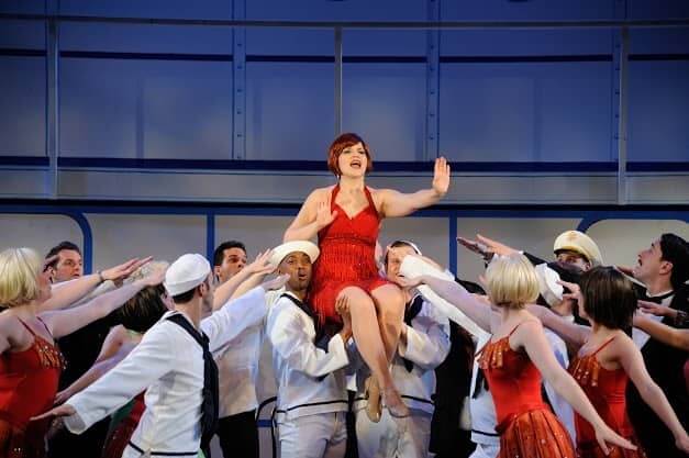 [CREDIT: Mark Turek] Jessica Wagner (center) stars as Reno Sweeney in the Tony® Award-winning Cole Porter classic, Anything Goes, which is on stage at Ocean State Theatre in Warwick through May 22. 
