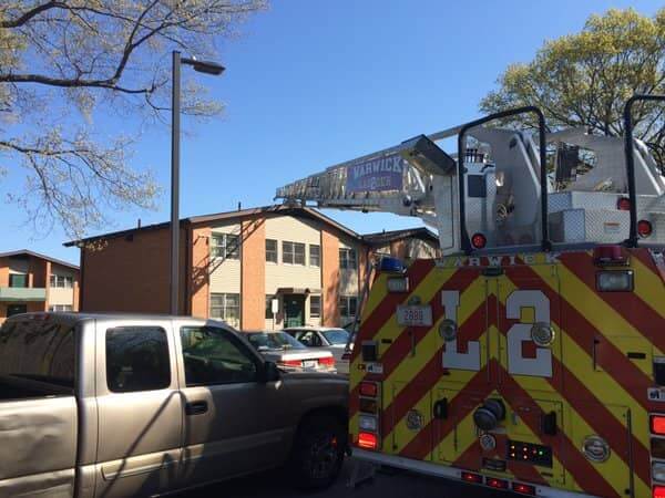 [CREDIT: Providence Canteen] Ladder 2 extends toward a fire in an apartment kitchen at Elmwood Terrace May 10, 2016.