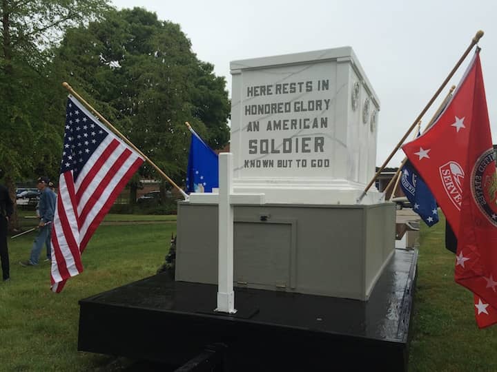 CREDIT: Rob Borkowski] The Tomb of the Unknown Soldier float, a replica of the tomb at Arlington National Cemetery in Washington DC. the Warwick Veterans Memorial on West Shore Road. 