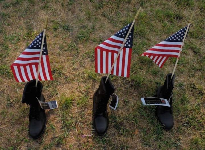 [CREDIT: Lincoln Smith] The Boots on the Ground exhibit honoring the men and women who have died in service since Sept. 11, 2001.