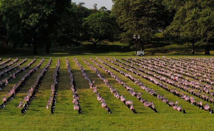 [CREDIT: Lincoln Smith] The Boots on the Ground exhibit honoring the men and women who have died in service since Sept. 11, 2001.