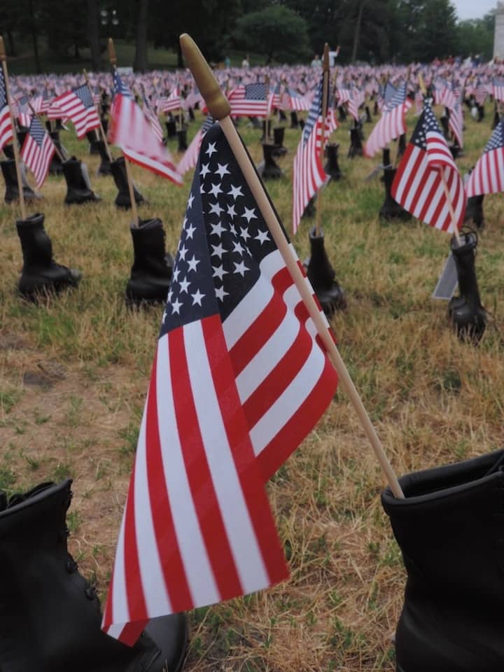 [CREDIT: Lincoln Smith] The Boots on the Ground exhibit honoring the men and women who have died in service since Sept. 11, 2001.