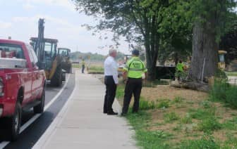 [CREDIT: Mayor Scott Avedisian's Office] Mayor Avedisian walked the new Main Avenue route Thursday before it was opened to traffic. 