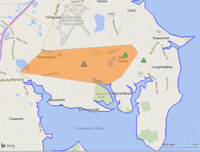 [CREDIT: National Grid] About 1,700 were without power at about 8:30 p.m. Sunday night. 