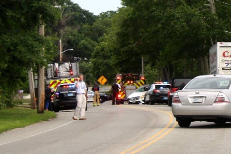 [CREDIT: Beth Hurd] Warwick Police and Fire personnel secure the crash site on Warwick Neck Avenue July 25 at 4:06 p.m.