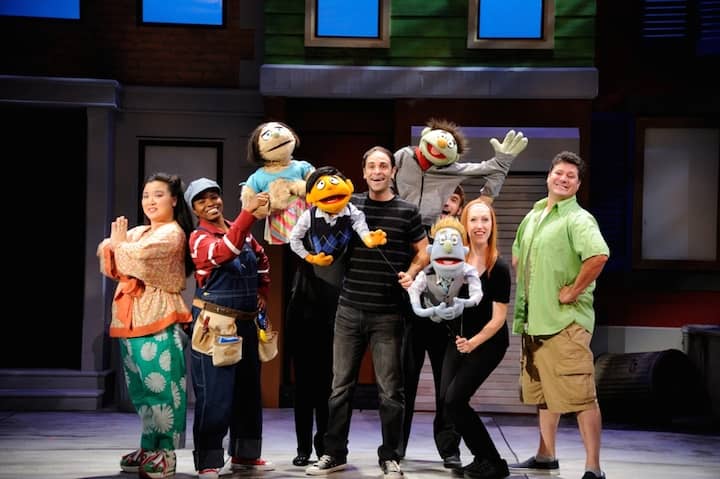 [CREDIT: Mark Turek] Jenna Lea Scott, Lovely Hoffman, Kate Monster, Princeton, Tommy Labanaris, Nicky, Jeff Blanchette, Rod, Elise Arsenault and Greg LoBuono in the hysterical and touching Tony® Award-winning musical comedy, Avenue Q, which is on stage at Ocean State Theatre in Warwick through August 21.
