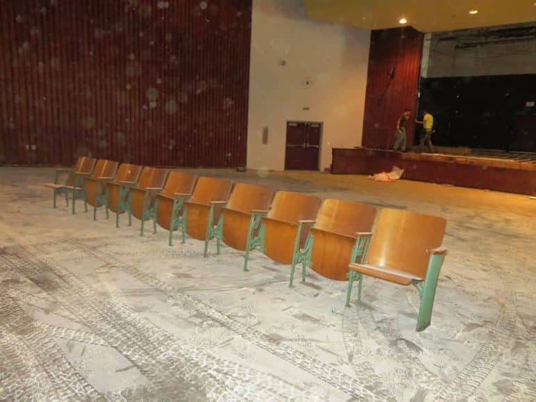 [CREDIT: Mayor Avedisian's Office]  Pilgrim High's auditorium is receiving new seating and flooring among other upgrades as part of the school consolidation plan. 
