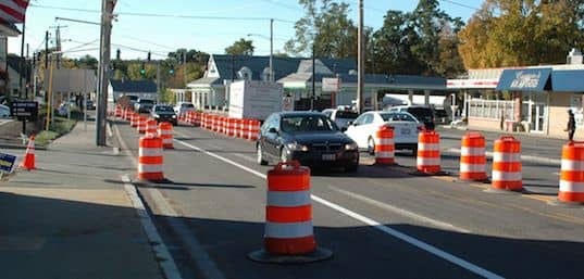 [CREDIT: Rob Borkowski] The new two-way option at Apponaug Four Corners, up Greenwich Avenue toward Dunkin Donuts, got a little traffic Friday morning. 