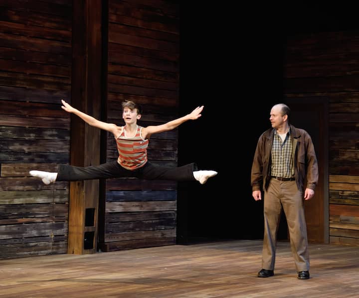 [CREDIT: Mark Turek} Matthew Dean and Christopher Swan star as Billy and Dad in the Rhode Island Professional Premiere of the ten-time Tony® Award-winning musical, Billy Elliot, which is on stage at Ocean State Theatre in Warwick through Oct. 23.