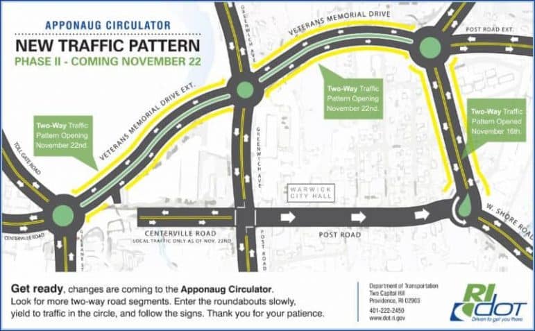 RIDOT is opening Veterans Memorial Drive and Veterans Memorial Drive Extension will open to two-way traffic Nov. 22.