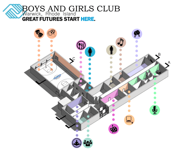A look at the layout of 'The Club' teen center planned for the Cooper Building.