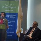 [CREDIT: Rob Borkowski] RI Gov. Gina Raimondo speaks on the economic benefits of direct year-round flights from RI to Ireland in 2017. Seated from left are From left, Iftikhar Ahmad, RIAC president, Anders Lindström, Norwegian Air.