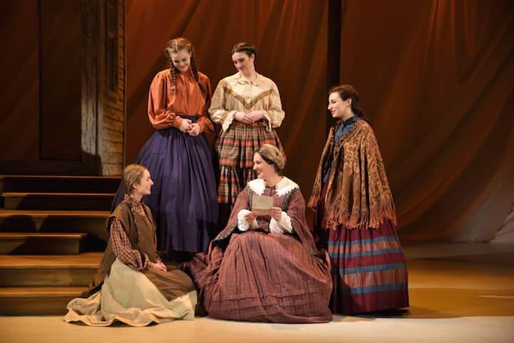 [CREDIT: Mark Turek] L-R: Abigail McMahon, Amiee Turner, (standing from left) Bryn Martin, Alison Novelli and Tess Jonas star as Amy, Marmee, Beth, Meg and Jo in the heartwarming, family-friendly musical, Little Women: The Musical, showing at Ocean State Theatre in Warwick, RI through March 19. 